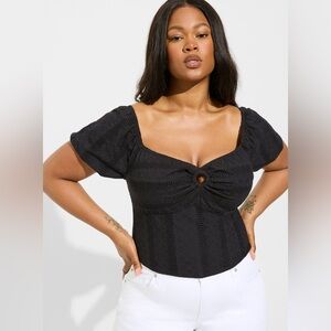 TORRID Eyelet Cotton Keyhole Off Shoulder Crop Top - Black, Size 2